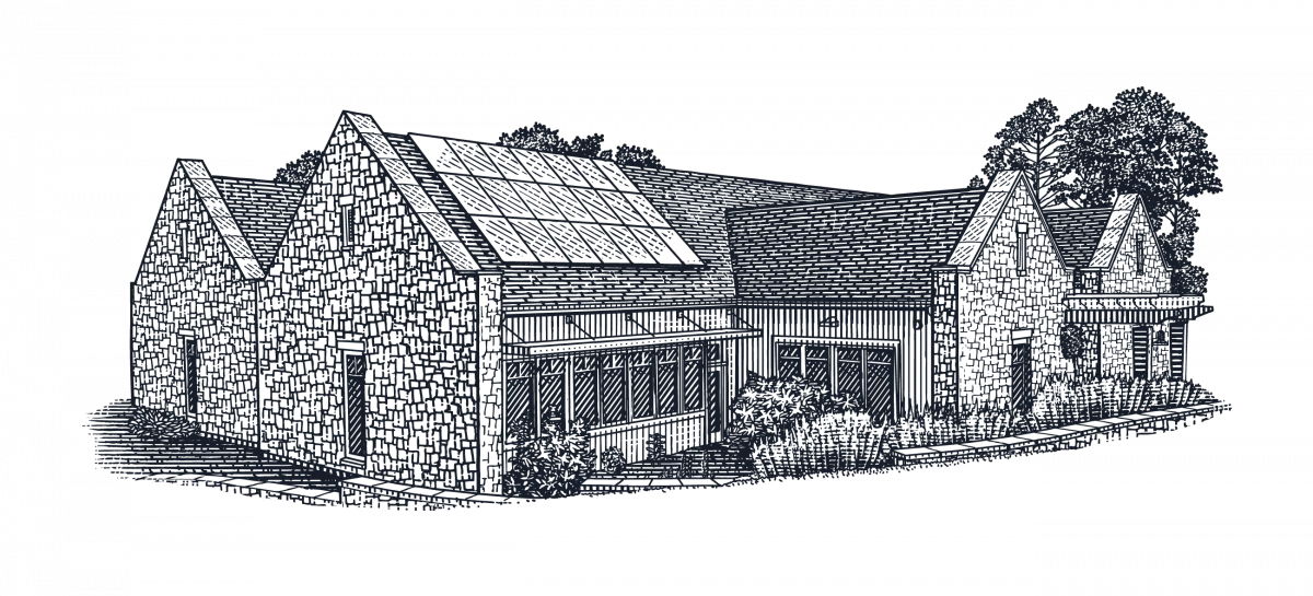 An etching of the new Forman School Science and Art Center